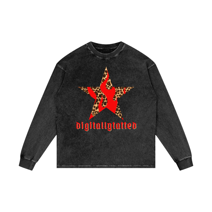 Digitally Tatted Blaze Acid Wash Oversize Long Sleeve Tee