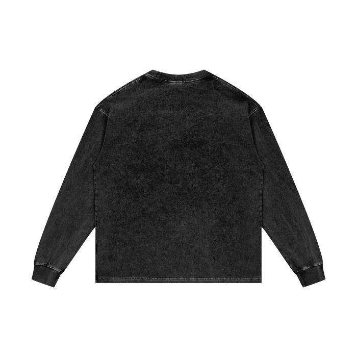 Digitally Tatted Malfunction Acid Wash Oversize Long Sleeve T-Shirt