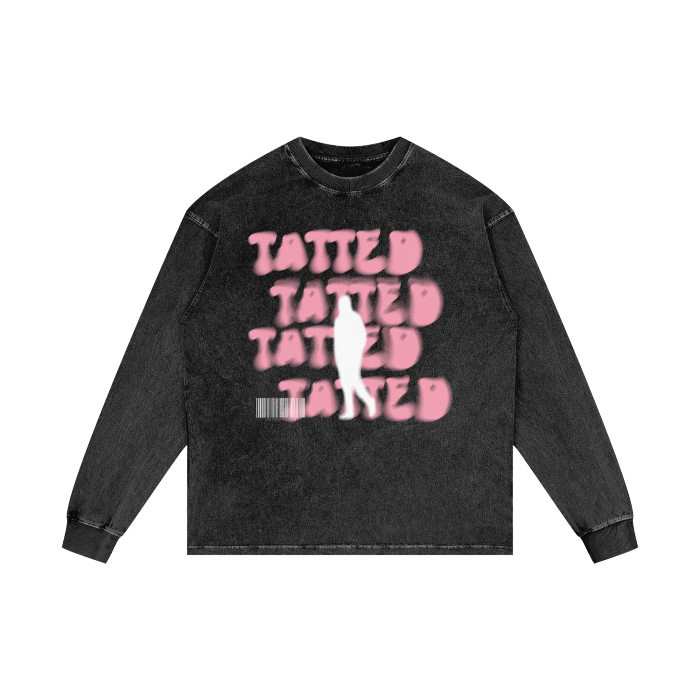 Digitally Tatted Faded Acid Wash Oversize Long Sleeve T-Shirt