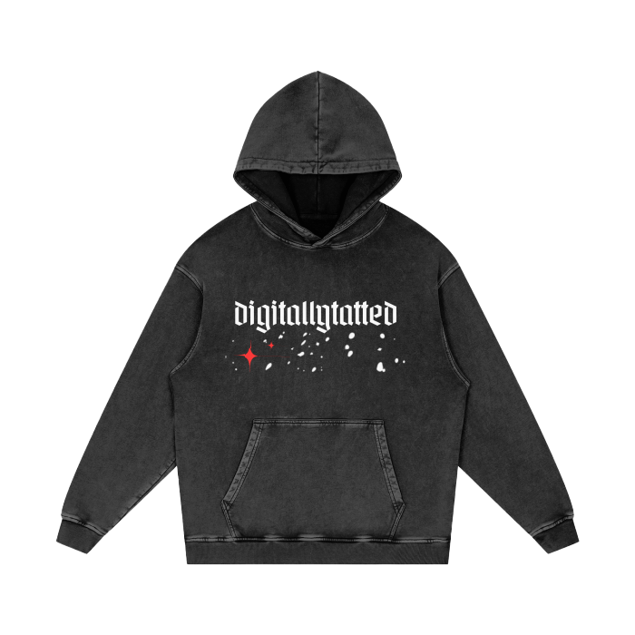 Digitally Tatted Malfunction Acid Wash Oversized Hoodie