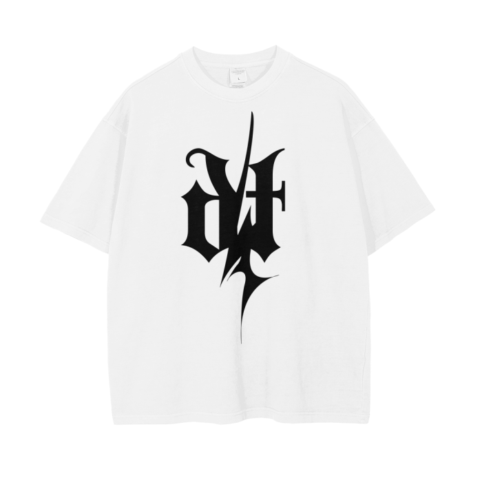 Digitally Tatted B&W Vintage Wash Drop Shoulder T-Shirt