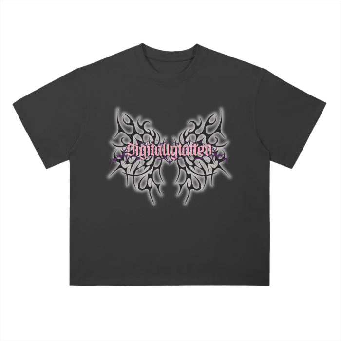 Digitally Tatted Winged Drop Shoulder T-Shirt