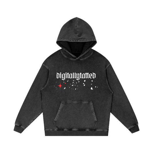 Digitally Tatted Malfunction Acid Wash Oversized Hoodie